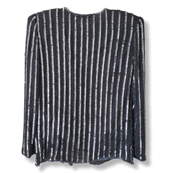 VTG 80S Black Silver Sequin Beaded Jacket Blazer MP NYE Cocktail Party Event - Picture 6 of 12